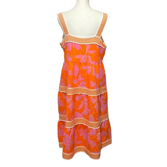 Isaac Mizrahi Live QVC Petite Tiered Midi Dress 14P Tropical Print Neon Colors - Picture 4 of 9